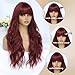 MINSEEYOO Burgundy Wig with Bangs for Women Long Burgundy Wavy Wigs 26 Inch Dark Red Wigs Natural Looking Heat Resistant Synthetic Wig for Daily Party Use