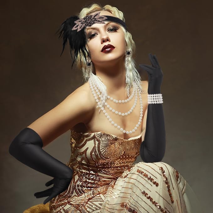 DRESHOW 1920s Great Gatsby Accessories Set for Women Flapper Costume Accessories Feather Headband Roaring 20s Accessories Set - Image 7