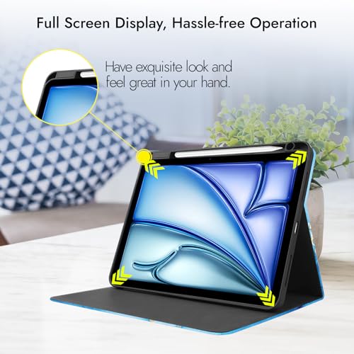 Image of Robustrion Case Cover for iPad Air 11 inch M4 / M3 / M2 (2024 /2025) / iPad Air 5th Generation Cover / 4th Gen 10.9 inch with [Pencil Holder Right Side] [Auto Sleep Wake] Folio Cover Case - Ocean Blue