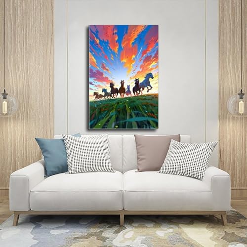 Tableau moderne chevaux aquarelle abstraite et décoration murale salon - 5