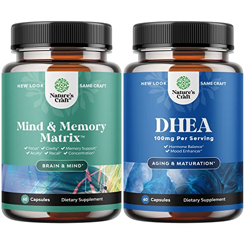 Bundle of Advanced Nootropics Brain Support Supplement with Memory & Focus Vitamins and DHEA Supplement for Hormone Balance, Improves Mood Stability, Brain Function, Immune System, Energy & Fertility
