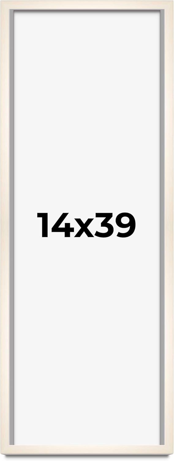 14x39 Frame White Wheat Solid Wood Picture Frame | Moulding Width 0.75 Inches | Interior Depth 0.5 Inches | Light Wood Traditional Photo Frame Complete with UV Acrylic, Foam Backing & Hanging Hardware