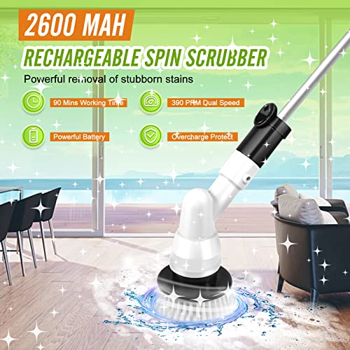Rechargeable Cordless Electric Spin Scrubber With 6 Replacement Brush Heads, Bathroom Scrubber With Long Extension Arm, Household Cleaning Brush For Bathtub Grout Tile Floor Car #TOP1
