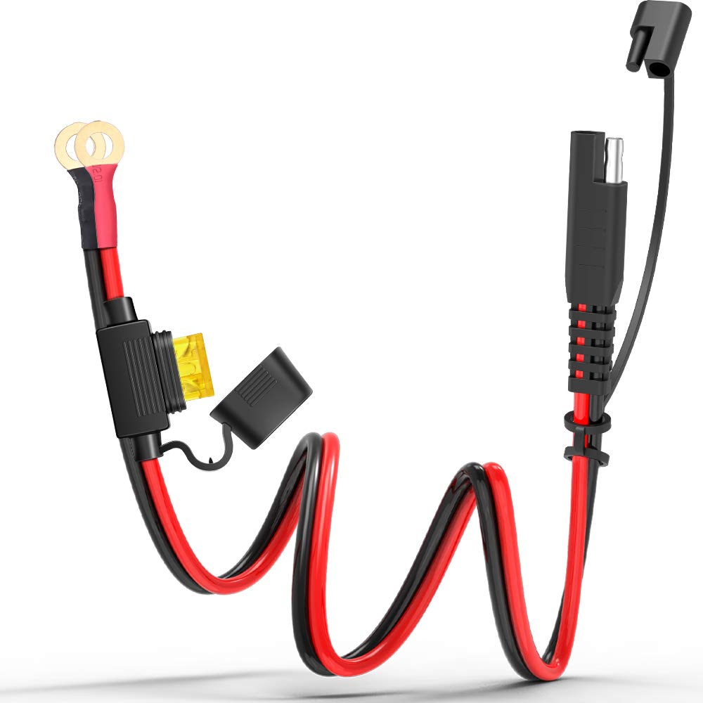 EXTRACTME5FT Ring Terminal Harness with 20A Fuse, SAE to O Ring Connecters Extension Charge Cable 14AWG, 2-Pin SAE Quick Disconnect Plug Battery Cord for Motorcycle, Car