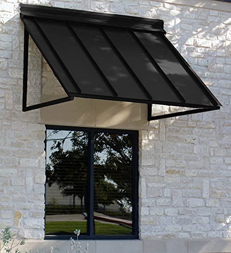 Awntech 4 ft. Houstonian Standing Seam Metal Door/Window Awning Fixed Outdoor Canopy 56 Inch W x 24 Inch Proj, Black