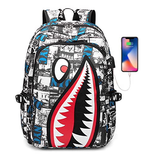 Shark Teens Backpacks Fashion Schoolbag Casual Waterproof Travel USB Laptop Backpack