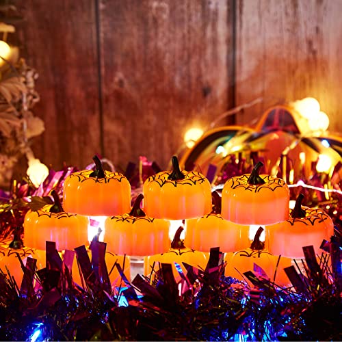 Image Flickering Pumpkin Tea Lights 12 Pack Flickering Led Pumpkin Lights With Battery Operated Flameless Pumpkin Tealight Candles For Halloween, Christmas, Thanksgiving And Theme Parties #TOP3