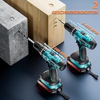 Olubfdh Akkuschrauber, 21V Akku Bohrschrauber mit 2 Akkus 2000mAh und Ladegerät 45Nm Drehmoment Max 25+3 Drehmomentstufen (2-Gang & LED) für Haus und Garten DIY Projekt (Blau) – Ansicht 3