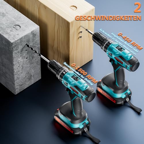 Olubfdh Akkuschrauber, 21V Akku Bohrschrauber Set mit Akku 1×2000mAh 45Nm Drehmoment Max 25+3 Drehmomentstufen (2-Gang & LED) mit Ladegerät, für Haus und Garten DIY Projekt (Blau) 3