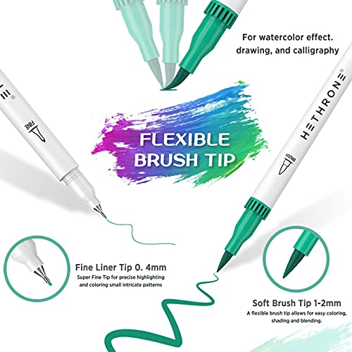 Hethrone Markers For Adult Coloring - 100 Colors Dual Tip Brush Pens Art Markers Set, Fine Tip Markers For Calligraphy Painting Drawing Lettering (100 Colors White) #TOP3