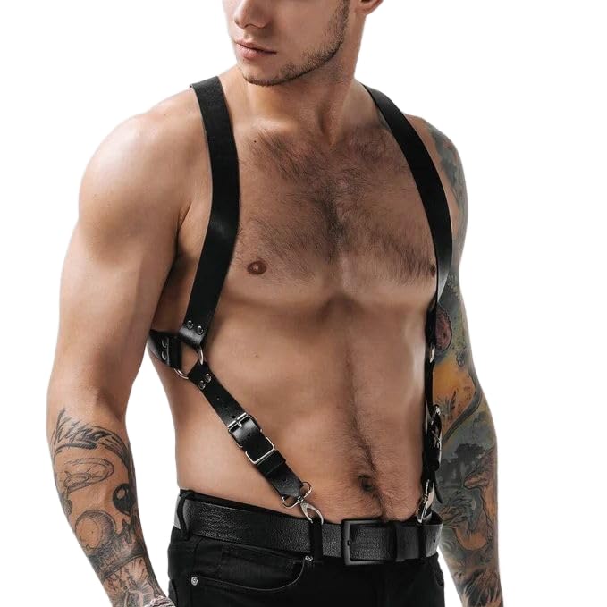 Men's Body Chest Harness Belt Adjustable Leather Suspenders Shoulder Belt Body Chest Harness Bondage Strap for Men Male Gay, Party Club Cosplay Costume Bar Nightclub Masquerade Clubwear