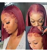 Dorosy Hair 99J Straight Bob Red Burgundy Short Bob Wigs 13x4 Lace Front Wigs Human Hair Pre Pluc...