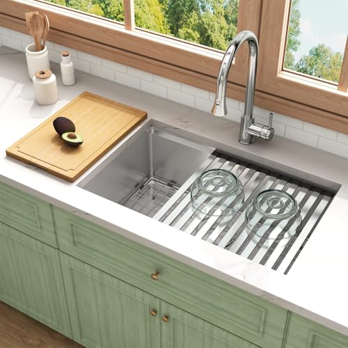 Image of LQS 28 Inch Stainless Steel Undermount Kitchen Sink, Workstation Sink