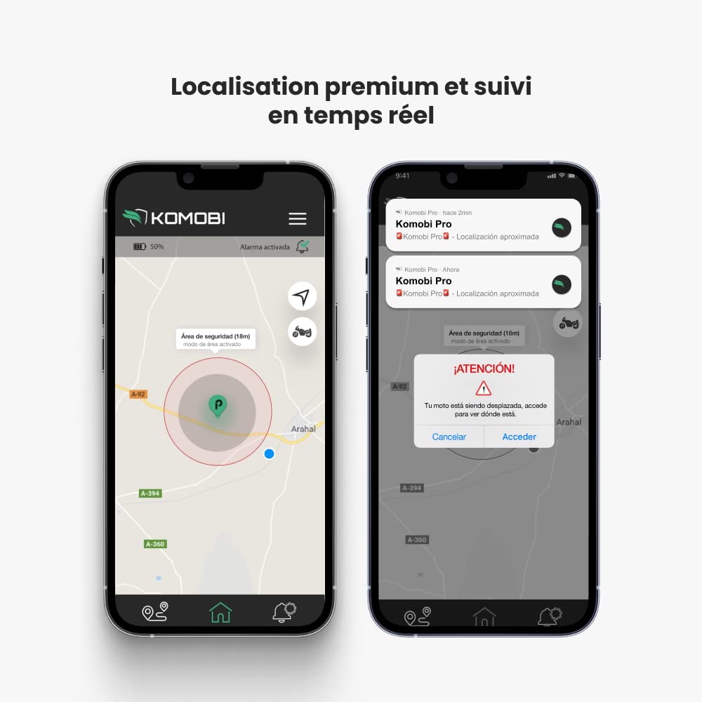 KOMOBI City Traceur GPS pour Moto et Alarme Antivol. Localisateur de Scooter avec Abonnement et SIM. GPS Tracker avec Avis de Révisions. Traqueur de Vehicle avec Géolocalisation + Smartkey