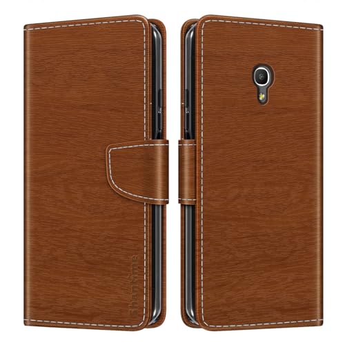 Shantime Funda Cartera de Cuero Compatible con Alcatel Pixi 4 5.0 4G, Tapa de Color con Ranuras, Cierre Magnético Protección Completa(Marrón)