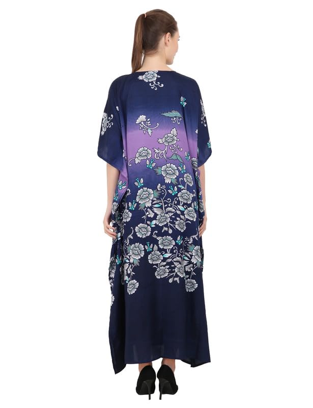 Image of Miss Lavish London Kaftan Dresses for Women Plus Size Long Batwing Sleeve Caftans, V Neck Moo Moo Printed Beach Cover Up Maxi Beach Dress, Bathing Suit Cover-Up Loungewear