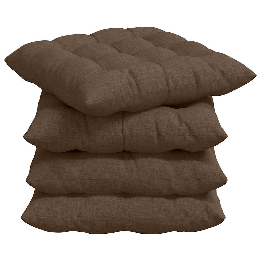 Sitzkissen 4 Stück Braun Stoff 40 x 40 x 6 cm mit rutschfesten Bindebändern, waschbare Stuhlkissen ergonomisch für Esszimmer, Büro, Balkon, Terrasse und Garten