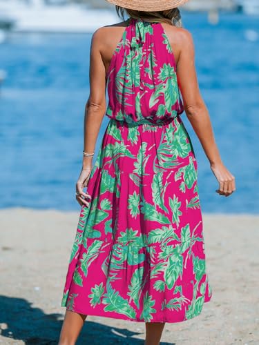Image of CUPSHE Women's Midi Dress Halter Floral Sleeveless Belted Ruffled A Line Casual Summer Dress