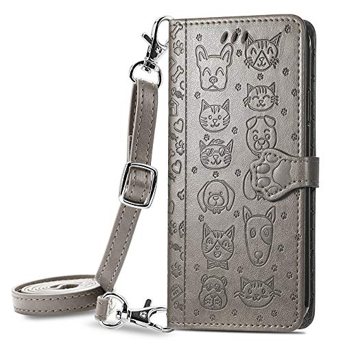 Coque pour Galaxy Z Fold 3, étui portefeuille en cuir avec lanière détachable pour filles et femmes avec béquille et emplacements pour cartes Samsung Z Fold 3 5G (gris) Cover