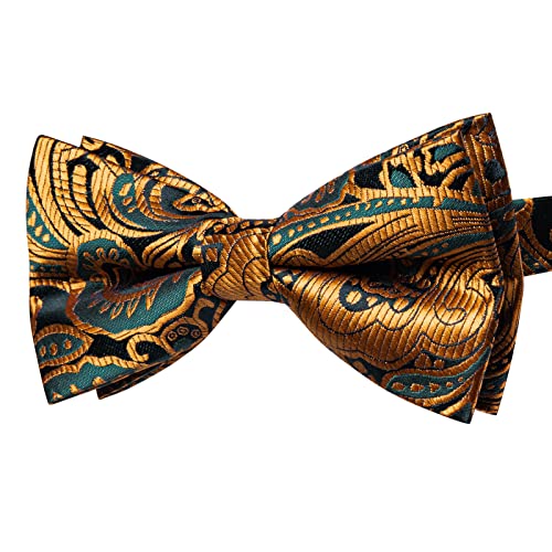 Yourties Gold Paisley Bowtie Mens Formal Party Pre-Tied Bow Tie Gift Box #TOP2