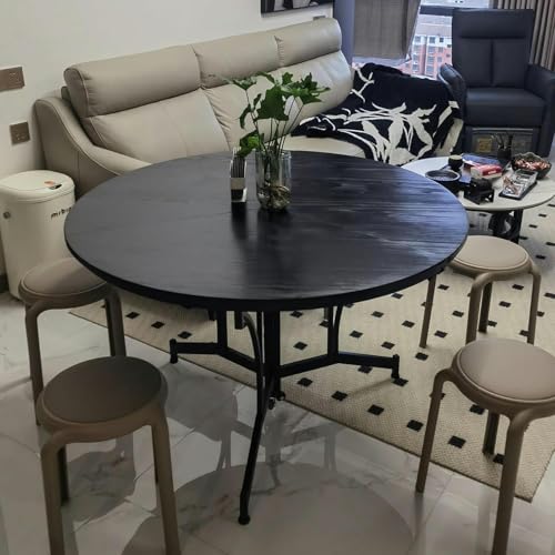Table en bois ronde sans assemblage avec piétement robuste noir pliant - 3