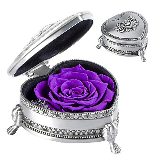 Gifts for Mom - Handmade Preserved Flower Rose, Unique Gift for Mother's Day, Thanksgiving Day, Christmas, Birthday, Valentine's Day, Anniversary (Silver & Purple)