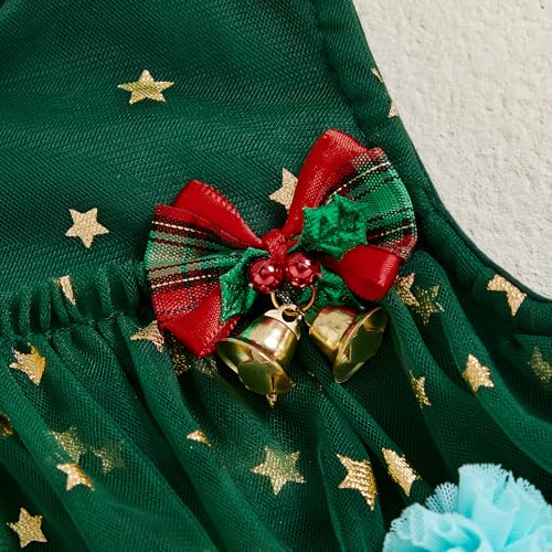 Toddler Baby Girl Christmas Dress Outfit Shiny Star Bell Sleeveless Layered Tulle Tutu A-line Dress Princess Clothes4