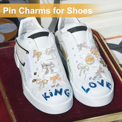 Image of 16pcs Small Brooch Buttons for Women, Pearl Rhinestone Lapel Button, Bow Flower Charms for Clothes Sock Shoes Shirt Dress Shawl Hat Decoration 8 Styles- Gold & Silver
