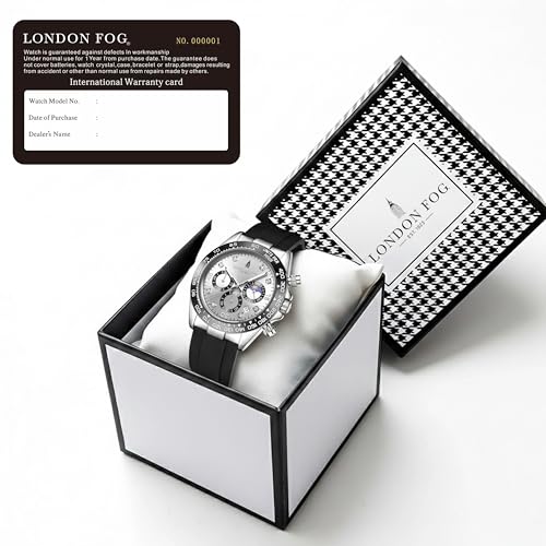 Image of London Fog Bond Collection Analog Quartz Watch for Men with Round Dial and Silicone Strap, Metal Case with Tachymeter Bezel, Chronograph Function, Date Display, Luminous Hands & Hour Markers, Water Resistant
