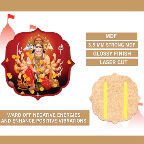 Image of BerryBox Panchmukhi Hanuman MDF Sticker Wall Frame Door Vastu Dosh Rectification Remedy Of Home, Office And Factory MDF Photo Poster with self adhesive tape 4 inch (Style 6)