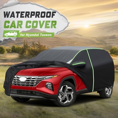 Image of Mixsuper Liner Car Cover for Hyundai Tucson 2004-2026, 7 Layers Waterproof Car Cover Accessories for Tucson with Zipper Door, Windproof Straps, Reflective Strips, Anti-UV, All Weather