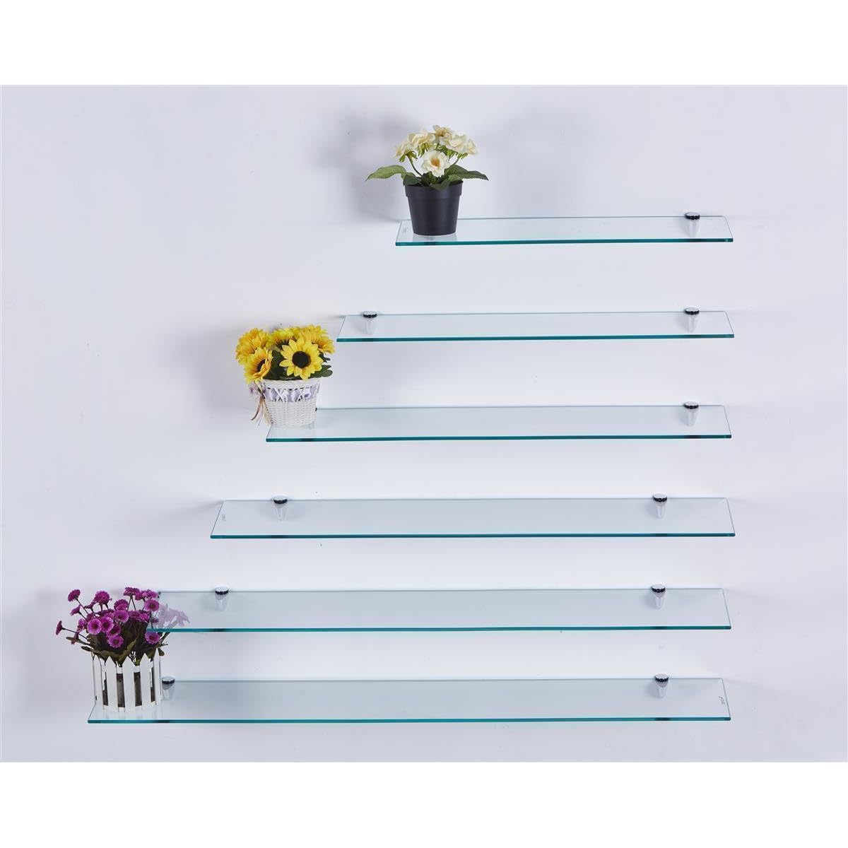 Mensola da parete in vetro ESG 6 mm 90 x 17,8 cm per bagno doccia con staffe in metallo trasparente