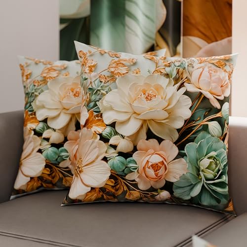 PETTI Artigiani Italiani - Coppia di Federe Cuscino 60x60 cm in Microfibra, Cuscini Arredo Camera da Letto, Divano, Salotto, Set 2 Fodere Copricuscino, Federa Floreale 05 9, 100% Made in Italy