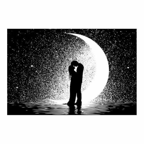 Tableau toile couple lunaire pour décoration murale salon et chambre