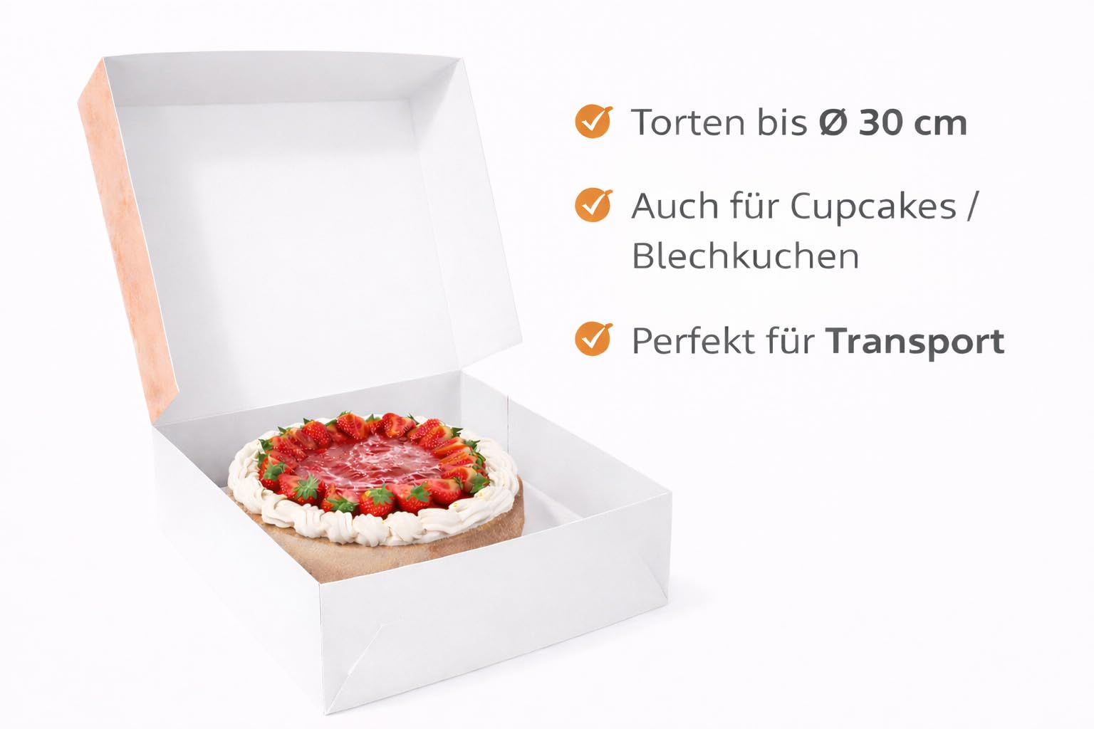 50 Tortenkarton Orange 32x32x11 cm – Tortenbox/Kuchenbox aus Karton – Tortenverpackung für sicheren Transport – Kuchentransportkarton & Kuchenschachtel für Kuchen & Torten
