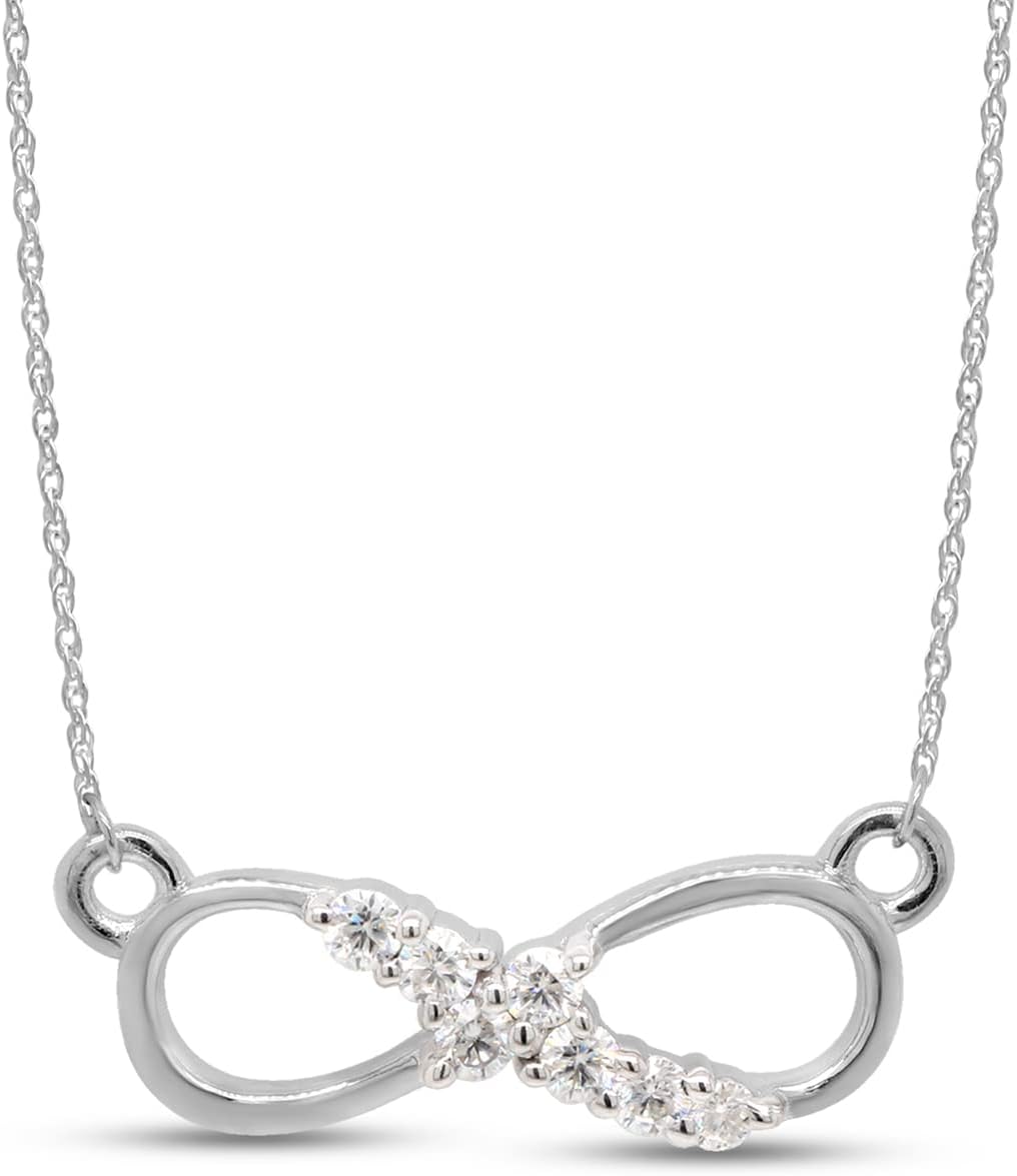 SAVEARTH DIAMONDS Infinity Style, 1/5 ct. t.w Round Cut Lab Created Moissanite Diamond Pendant Necklace In 14k Gold Over Sterling Silver, 18" Chain (VVS1 Clarity, 0.20 Cttw)
