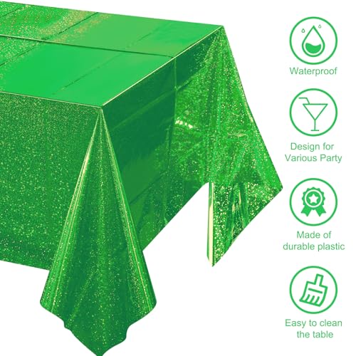 Image of 4 Pcs Iridescent Green Tablecloth Party Decorations, Holographic Foil Green Table Cloth, Disposable Rectangle Laser Table Cover for Baby Shower Wedding Birthday Witch Party Supplies, 54x108 Inch
