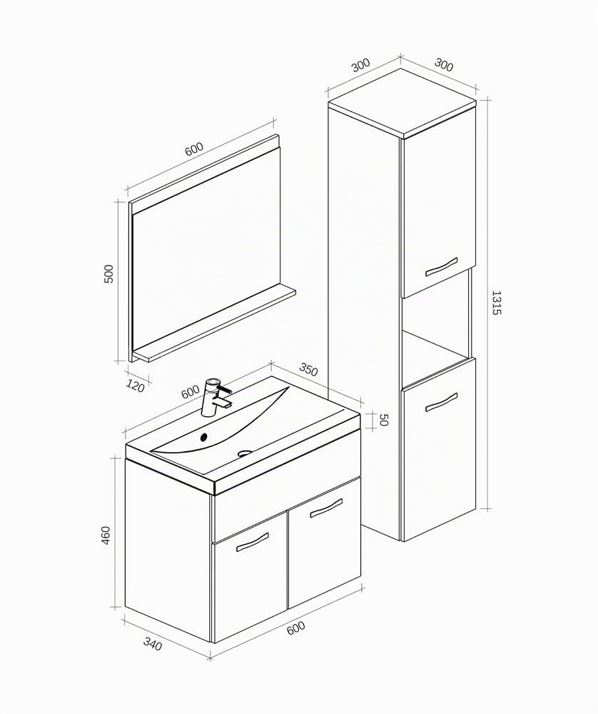 Badplaats B.V. Meuble de Salle de Bain Montreal 60 cm lavabo Noir Brillant - Armoire de Rangement Meuble lavabo evier Meubles