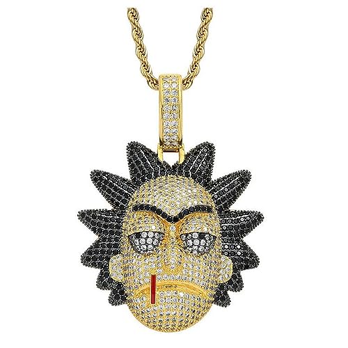 Rick Pendant Necklace Character Micro-encrusted Zircon Hip Hop Crazy Rick Chain Necklace