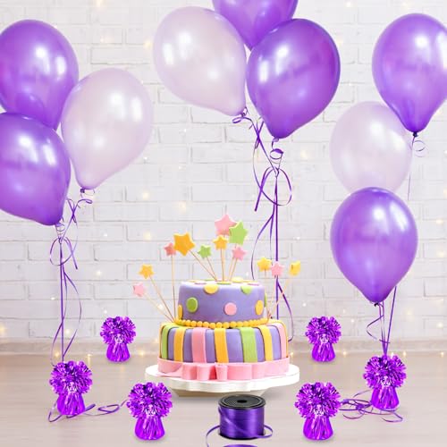 24 PCS Balloon Weights Metallic Anchor, Balloon Holder Heavy Weights with 1 Roll Purple Crimped Ribbon for Balloons Table Party Favor Birthday Decor(Purple) by KVCSYAW - Image 4