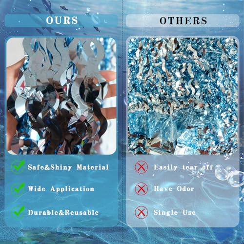 Image of Blue Wavy Foil Fringe Curtain with Bubble Garlands,Ocean Under The Sea Mermaid Backdrop for Beach Birthday Photo Booth Party Decor (3.3 feet Curtain 3 Bubble Garlands)