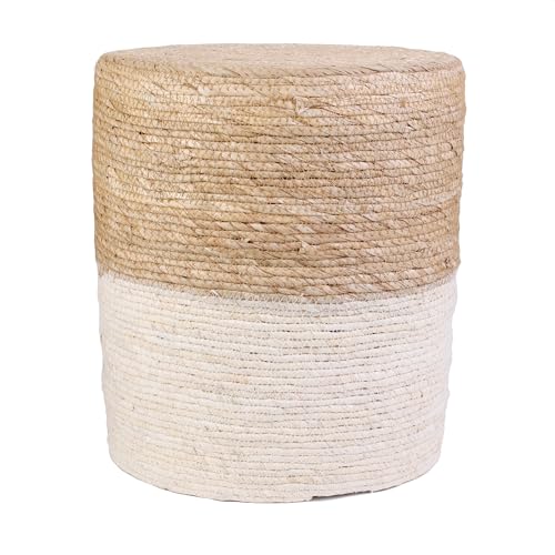 HOME DECO FACTORY HD6570 Puff Blue Lagoon Beige, poliéster Madera – contrachapado Textil – Junco, Arena y Azul, 35.00 x 35.00 x 41.00 cm, 35P x 35An x 41Al cm