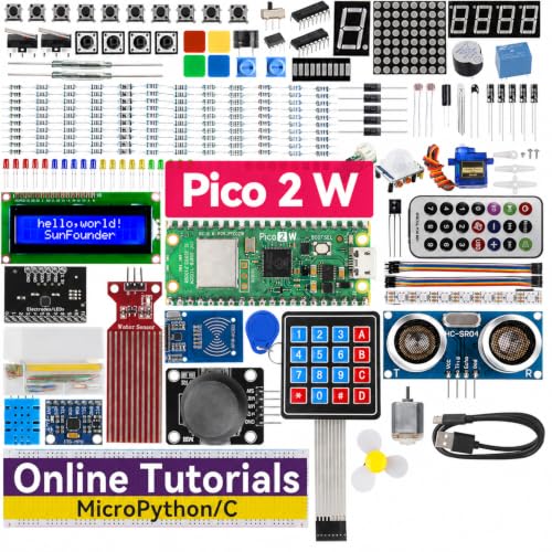 SunFounder Raspberry Pi Pico 2 W Ultimate Starter Kit with 110+Video Courses Online Tutorials 96 Projects (16 IoT Projects) MicroPython C++ (Compatible with Arduino IDE)