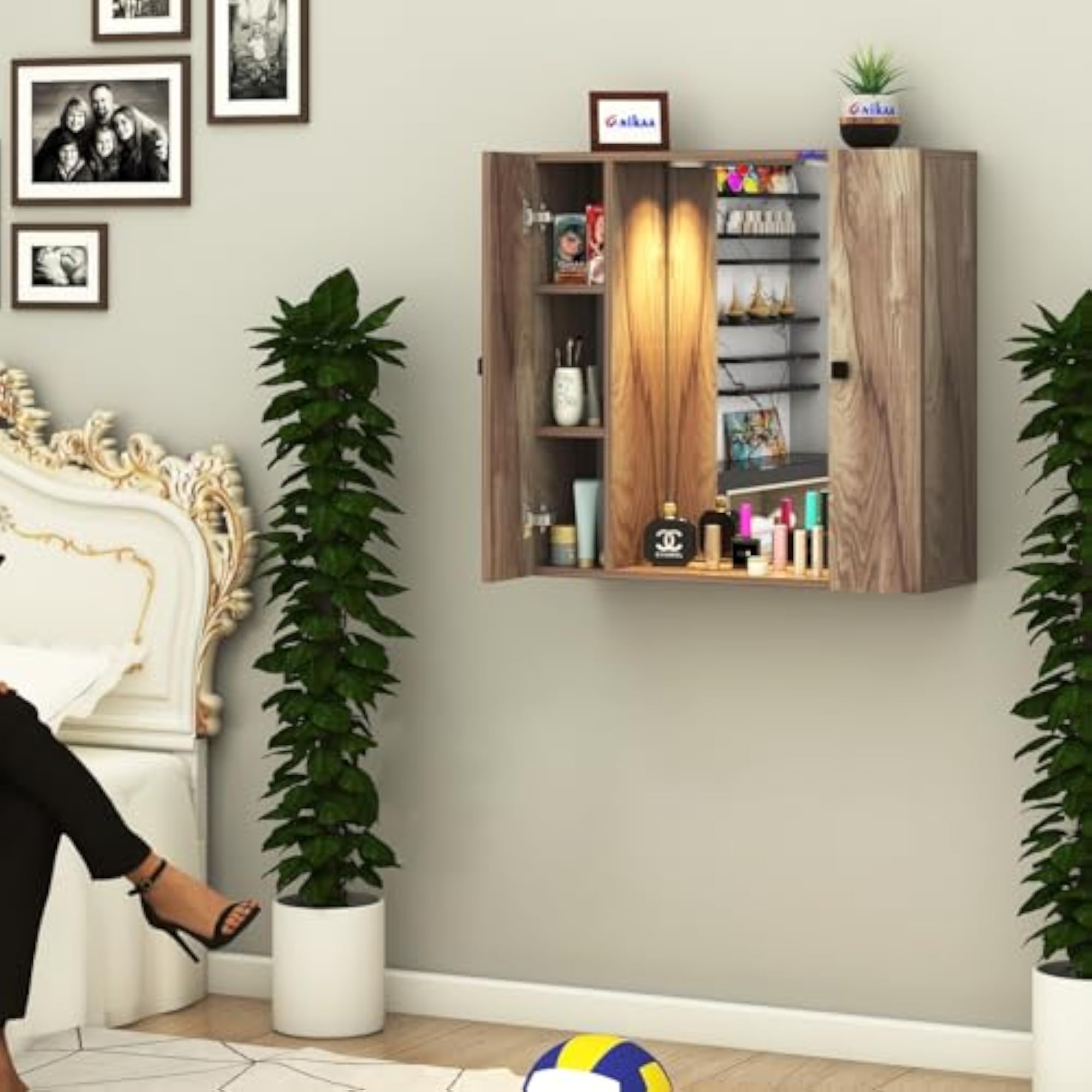 Solara Wall Mounted Engineered Wood Dressing Mirror with Cabinet