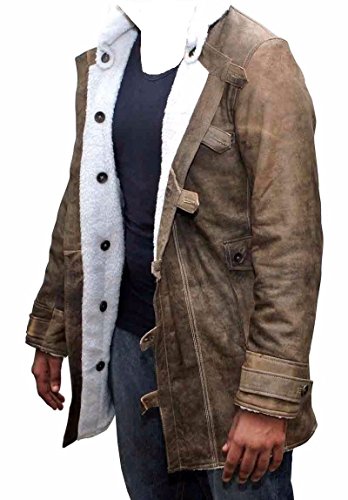 Bestzo Men's Fashion Dark Knight Bane Fur Trench Coat with Shearling Cowhide Distressed Genuine Leather Brown XS-5XL2