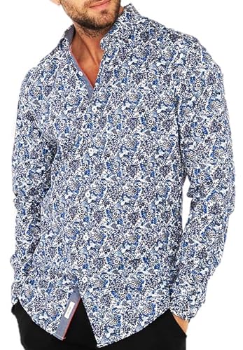 Chemise homme imprimée en tissu léger Yves Enzo bleu et blanc pour un confort quotidien