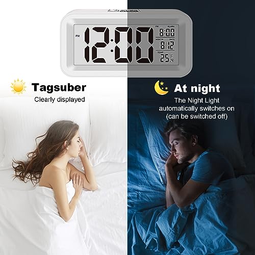 Despertador Digital, Reloj Despertador con Temperatura,Pantalla LED, Despertador de Viaje con Función Snooze Luz Nocturna para Dormitorio Hogar Oficina(Blanco)