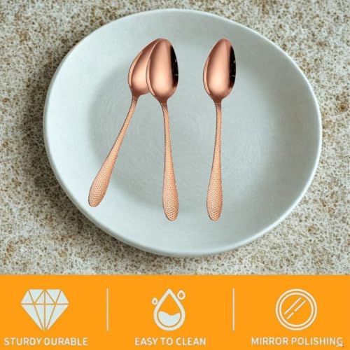 Image of Stainless Steel Spoons, Chamach Set, Elegant Stirring Teaspoons, Perfect for Home, Hotel, Restaurant & More, Mirror Polished Ergonomic Handle (12 Pcs Big Spoon, Rose Gold)