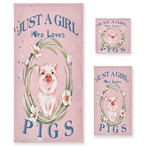 Lokesvararaja Just A Girl Who Loves Pigs Towel Set, Soft Luxurious Printed Bath 3-Piece Towel Set, 1 Bath Towel 1 Washcloth 1 Hand Towel, Quick Drying Absorbent Practical Gift For Bathroom #TOP27