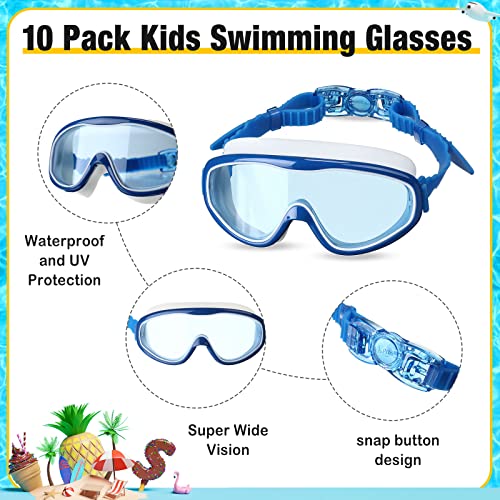 10 Pack Kids Swimming Goggles Wide Vision Swim Goggles For Child Kids Waterproof Goggles With Nose Clips And Ear Plugs Anti Fog Anti Uv No Leak Water Pool Goggle For Children From 3 To 15 Years Old #TOP2